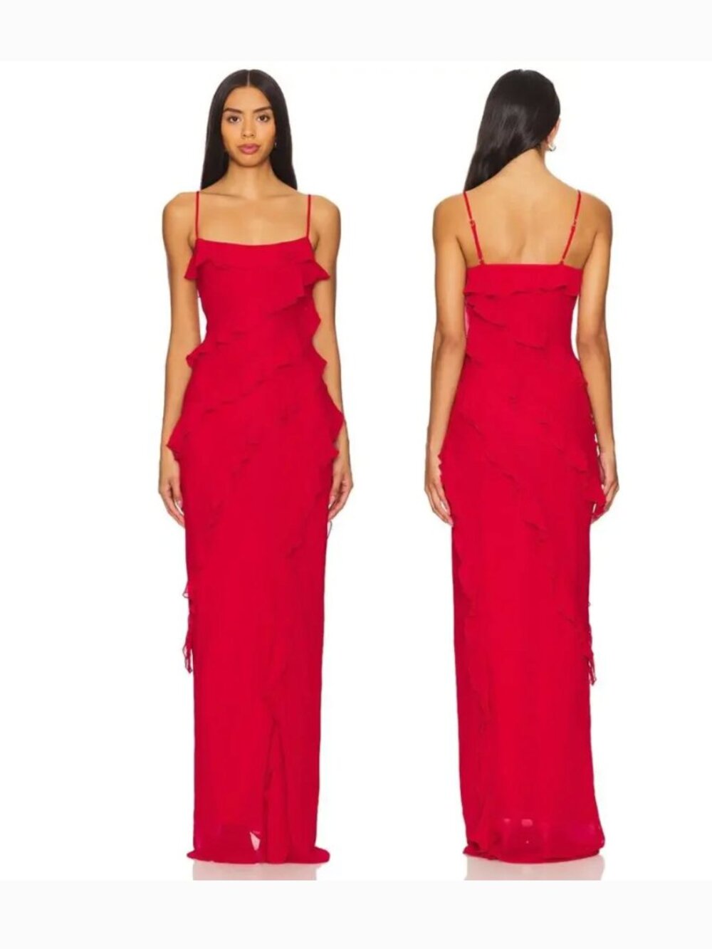 Lovers + Friends Delora Gown Red Ruffle Maxi